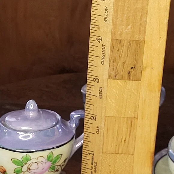 Hand-Painted Floral Luster Ware Tea Set in Lavender and Cream - Picture 7 of 12